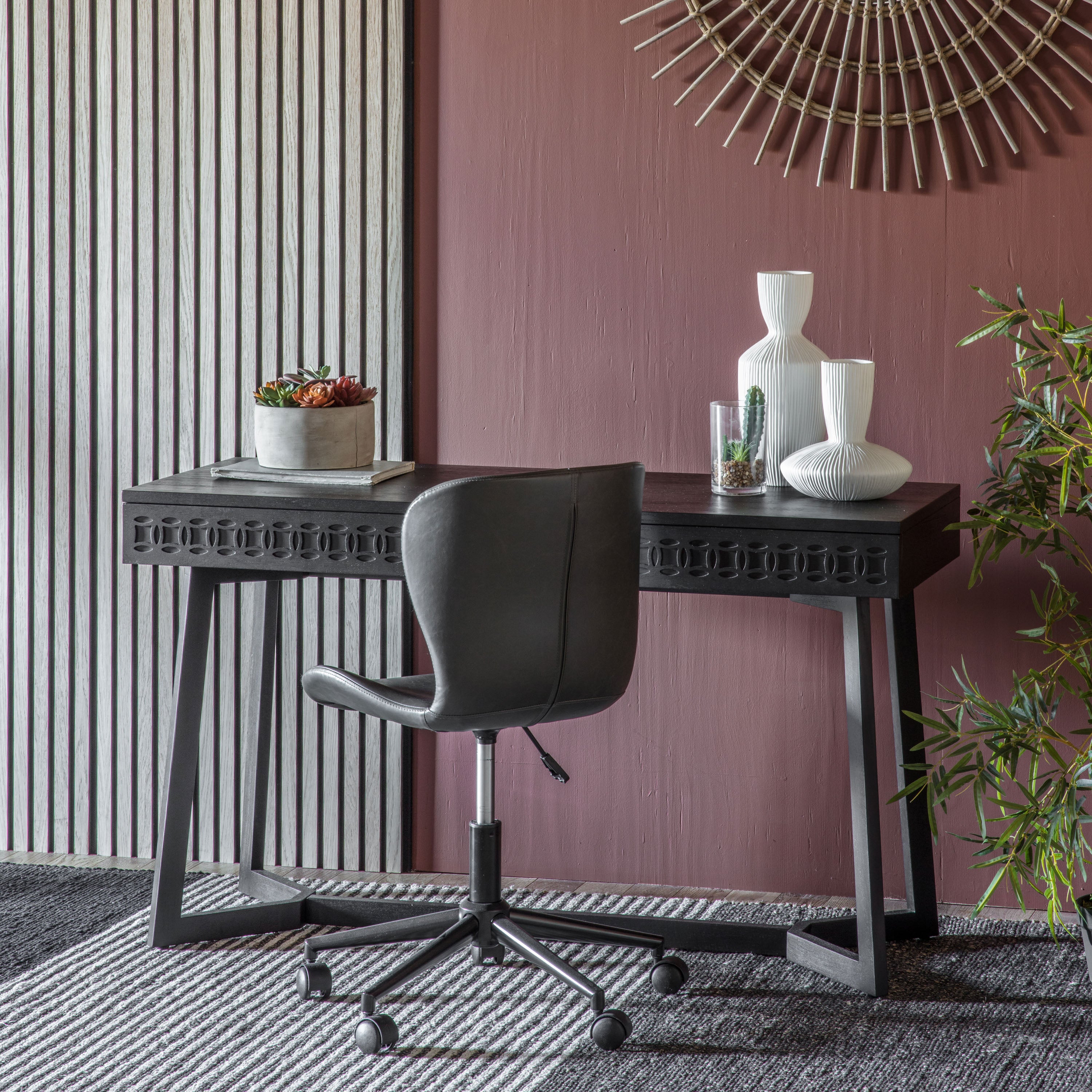 Black Bohemian Two Drawer Desk - Boho 2 Drawer Desk - Uneeka
