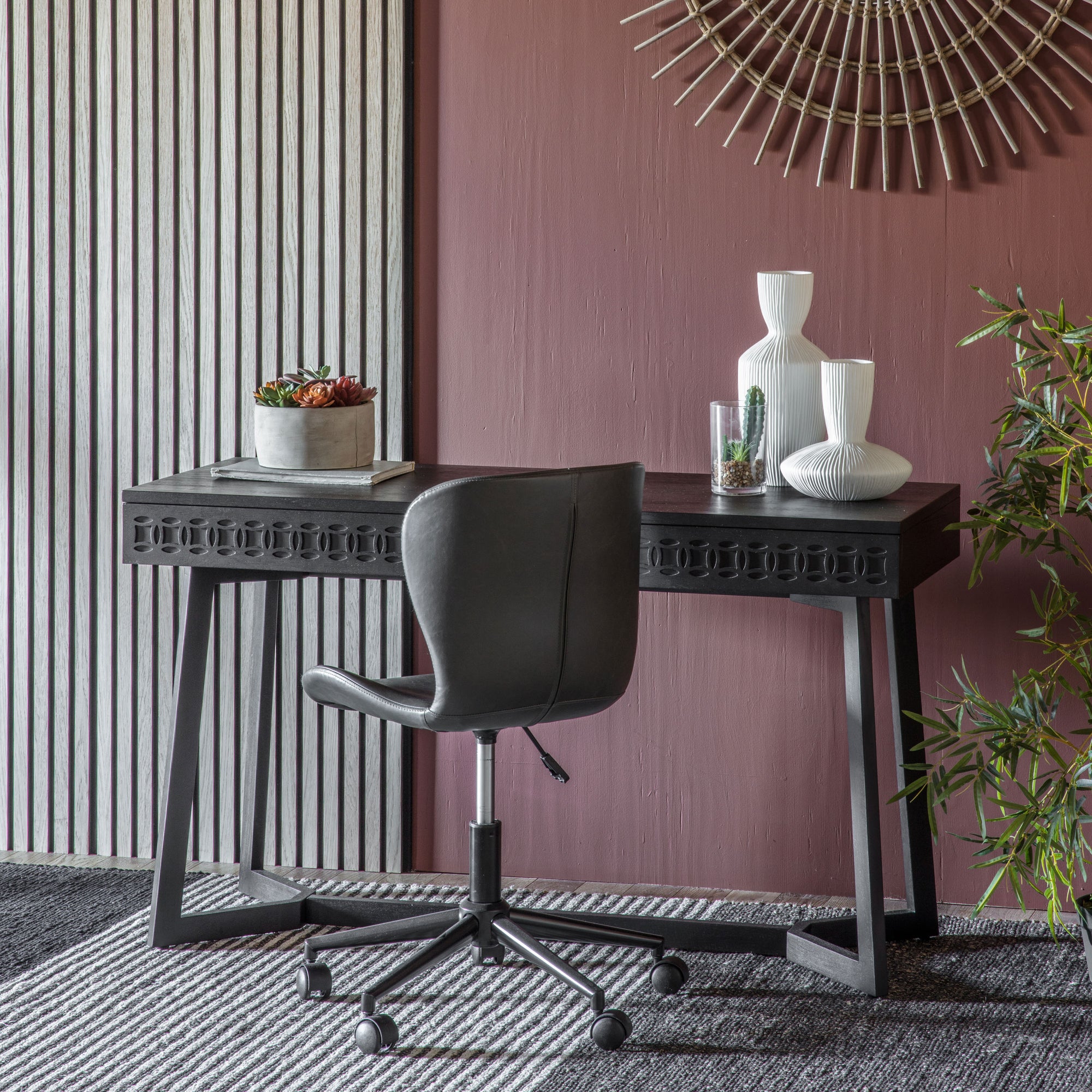Black Bohemian Two Drawer Desk - Boho 2 Drawer Desk - Uneeka
