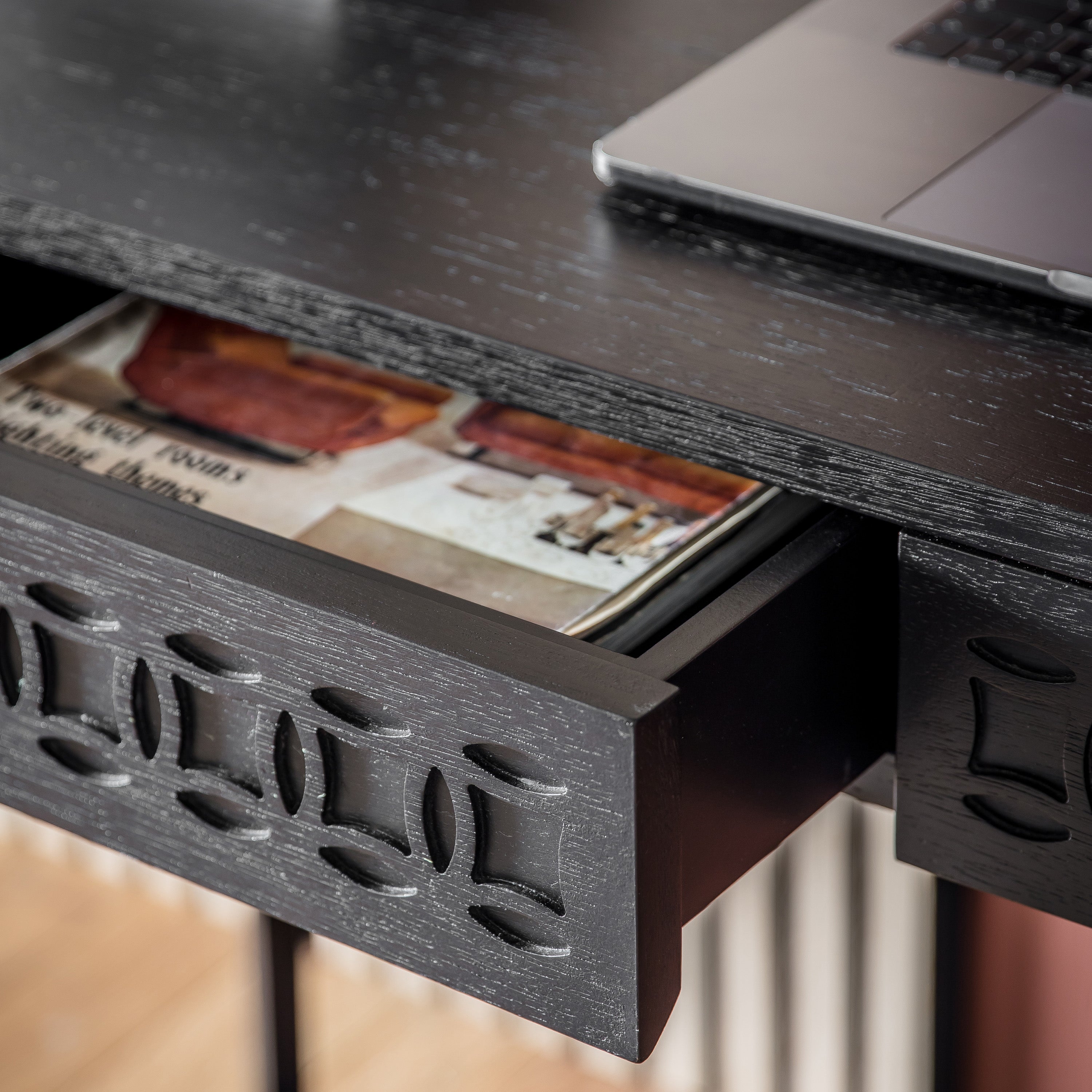 Black Bohemian Two Drawer Desk - Uneeka