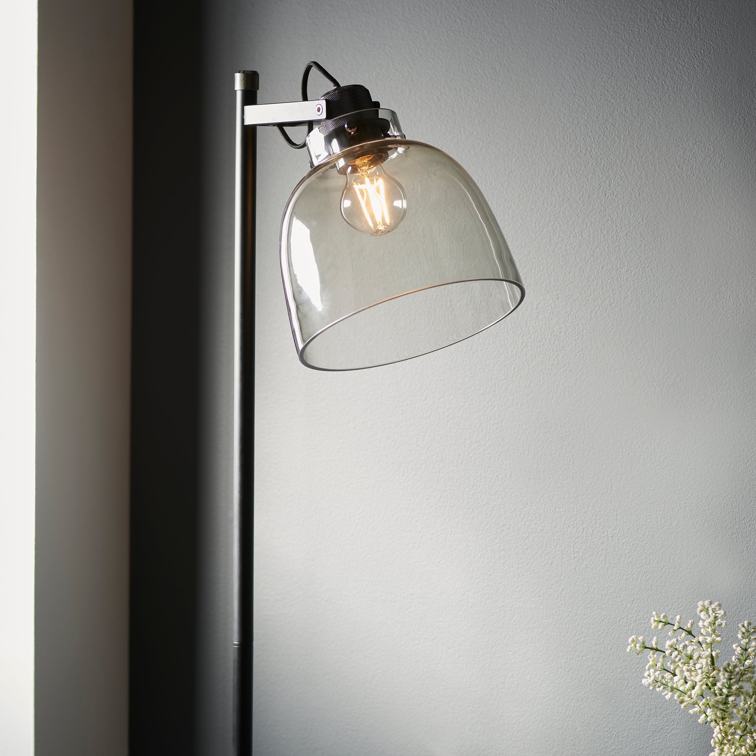 Black Chrome Floor Lamp With Smoke Shade - 107013 - Uneeka