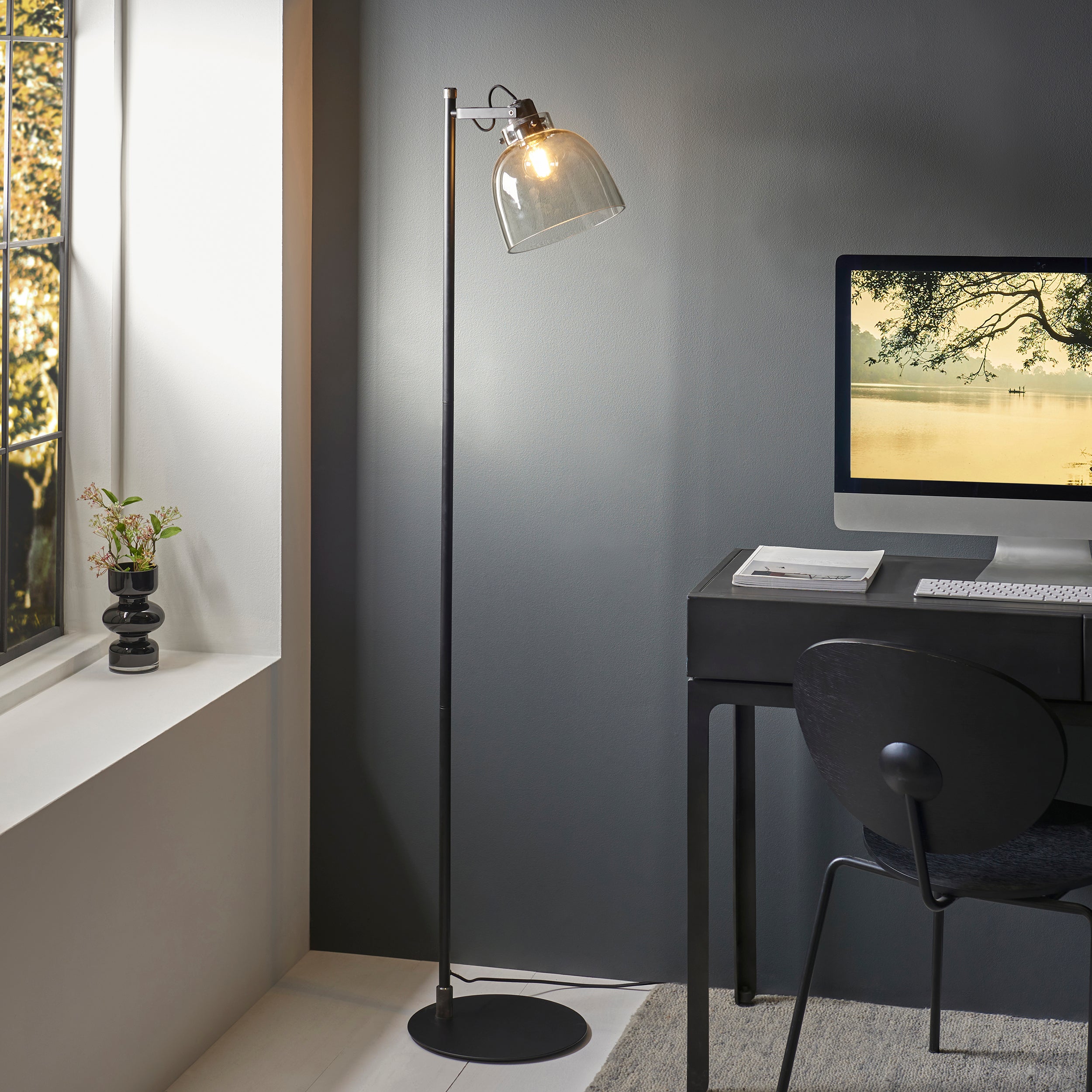 Black Chrome Floor Lamp With Smoke Shade - 107013 - Uneeka