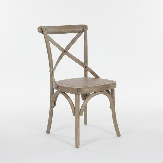 Wooden chair with a cross-back design on a white background