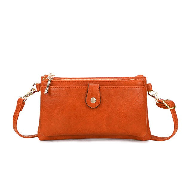 Block Colour Faux Leather Clutch Bag Orange