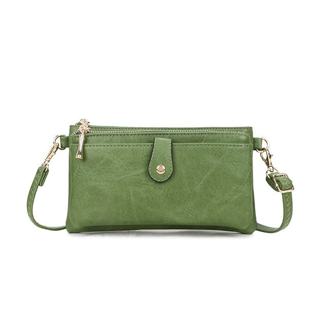 Block Colour Faux Leather Clutch Bag green