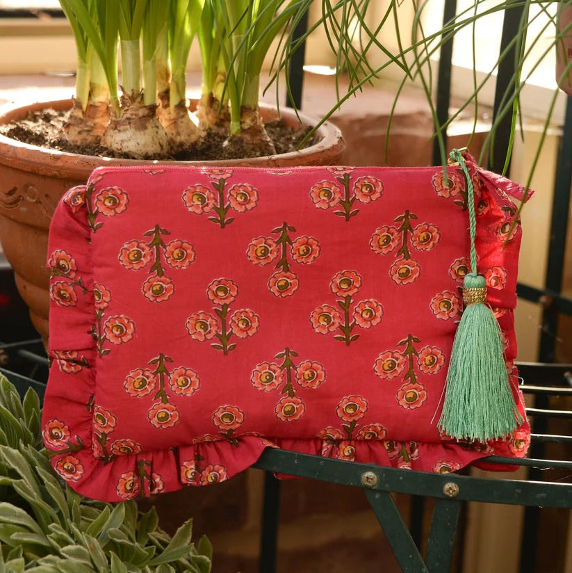 Block Print Frill Edge Pouch Bag - BAG0660 - Uneeka