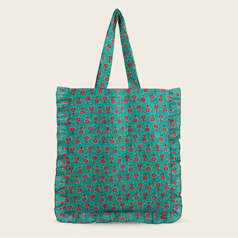 Block Print Frill Edge Tote Bag - BAG0655 - Uneeka