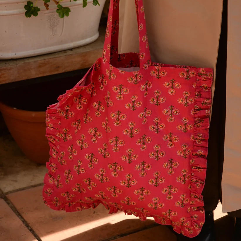 Block Print Frill Edge Tote Bag - BAG0657 - Uneeka