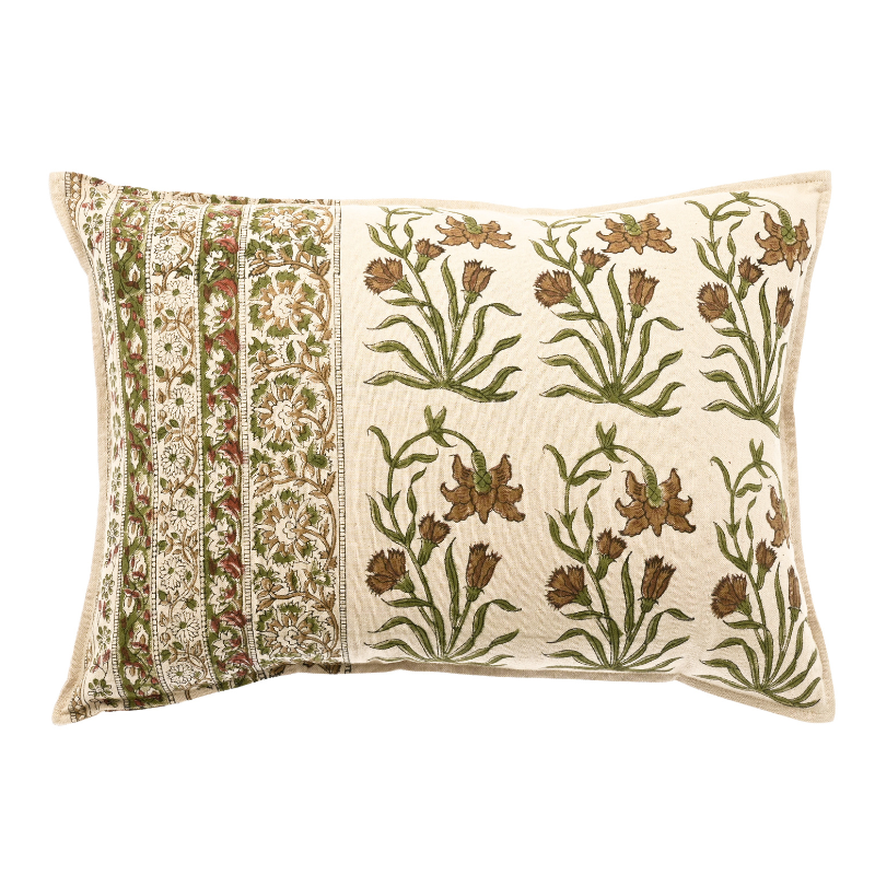Block Print Floral Rectangular Cushion - ACCC - Uneeka