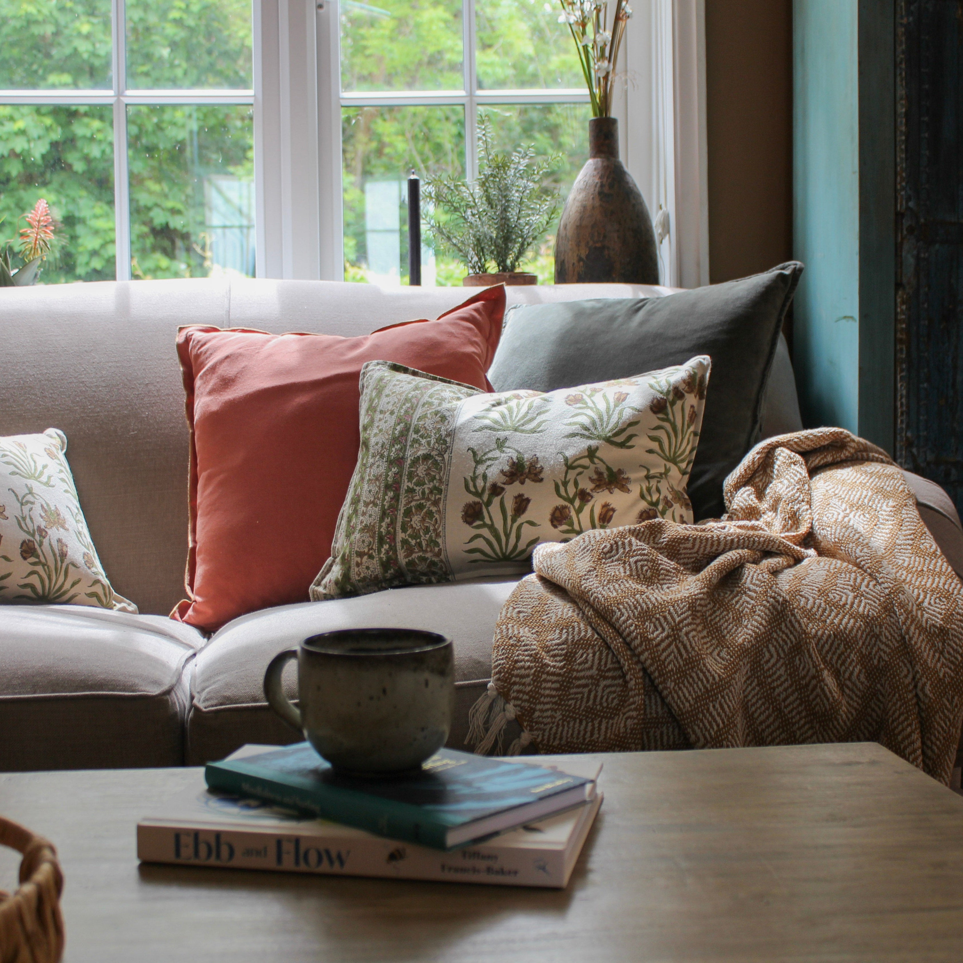 Block Print Floral Rectangular Cushion - Uneeka Lifestyle
