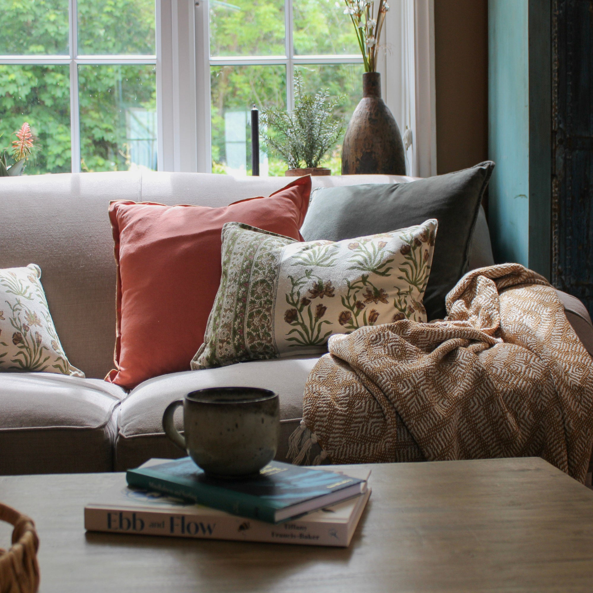 Block Print Floral Rectangular Cushion - Uneeka Lifestyle