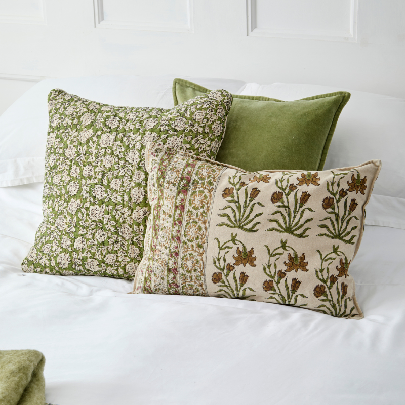 Block Print Floral Rectangular Cushion - ACCC - Uneeka