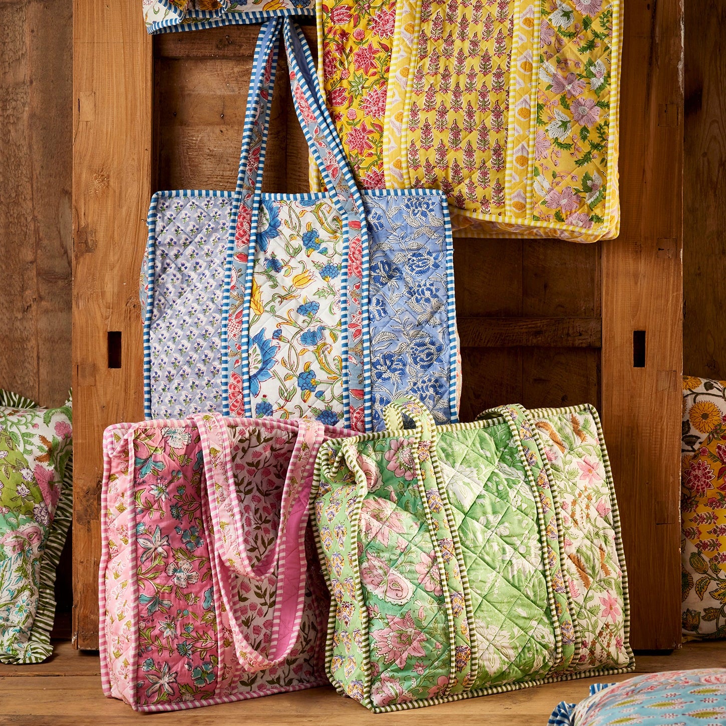 Block Print Patchwork Quilted Shopping Bag - SB14 - Uneeka
