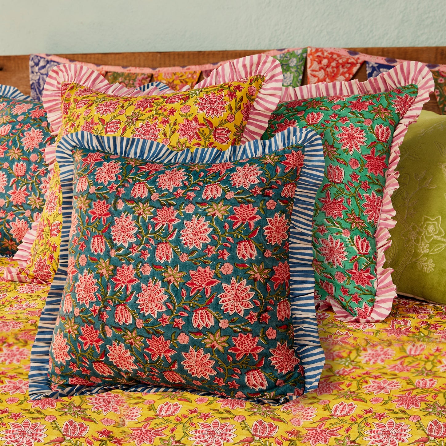 Block Print Ruffle Edge Cushion - Uneeka