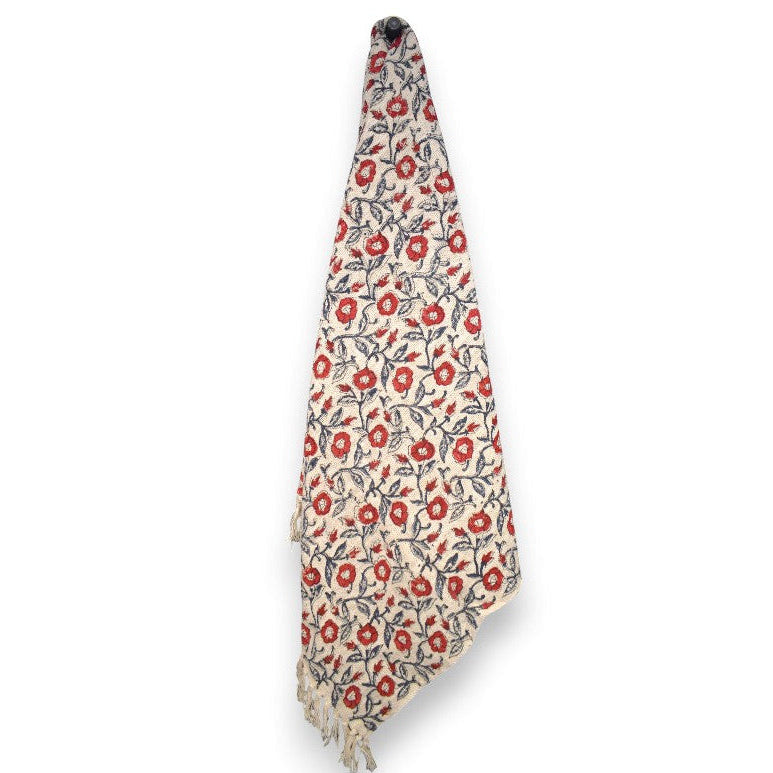 Block Printed Red Wildflower Throw - 1456 - Uneeka
