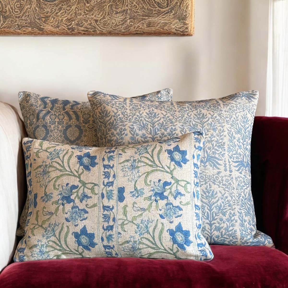 Blue Carnation Print Cushion - Blue Carnation cushion - Uneeka