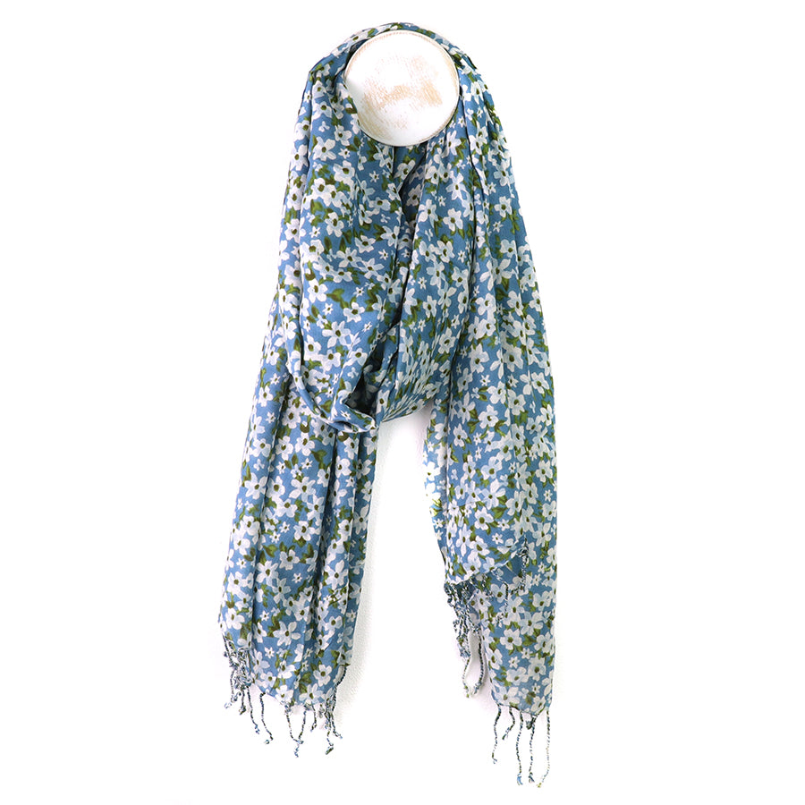 Blue Ditsy Daisy Print Modal Scarf - 53167 - Uneeka