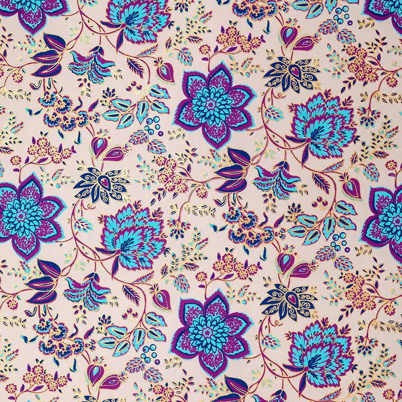 Paisley Floral Gift Wrap Blue close up