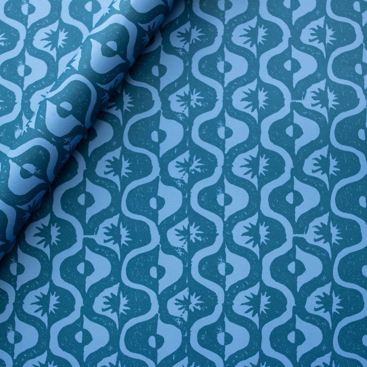 Blue Medallion Tile Gift Wrap - inspired by Peggy Angus - patterned giftwrap paper - Uneeka
