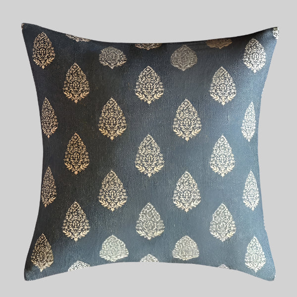 Blue Savannah Geometric Print Cushion - Denim Blue Linen Base Cloth - Uneeka