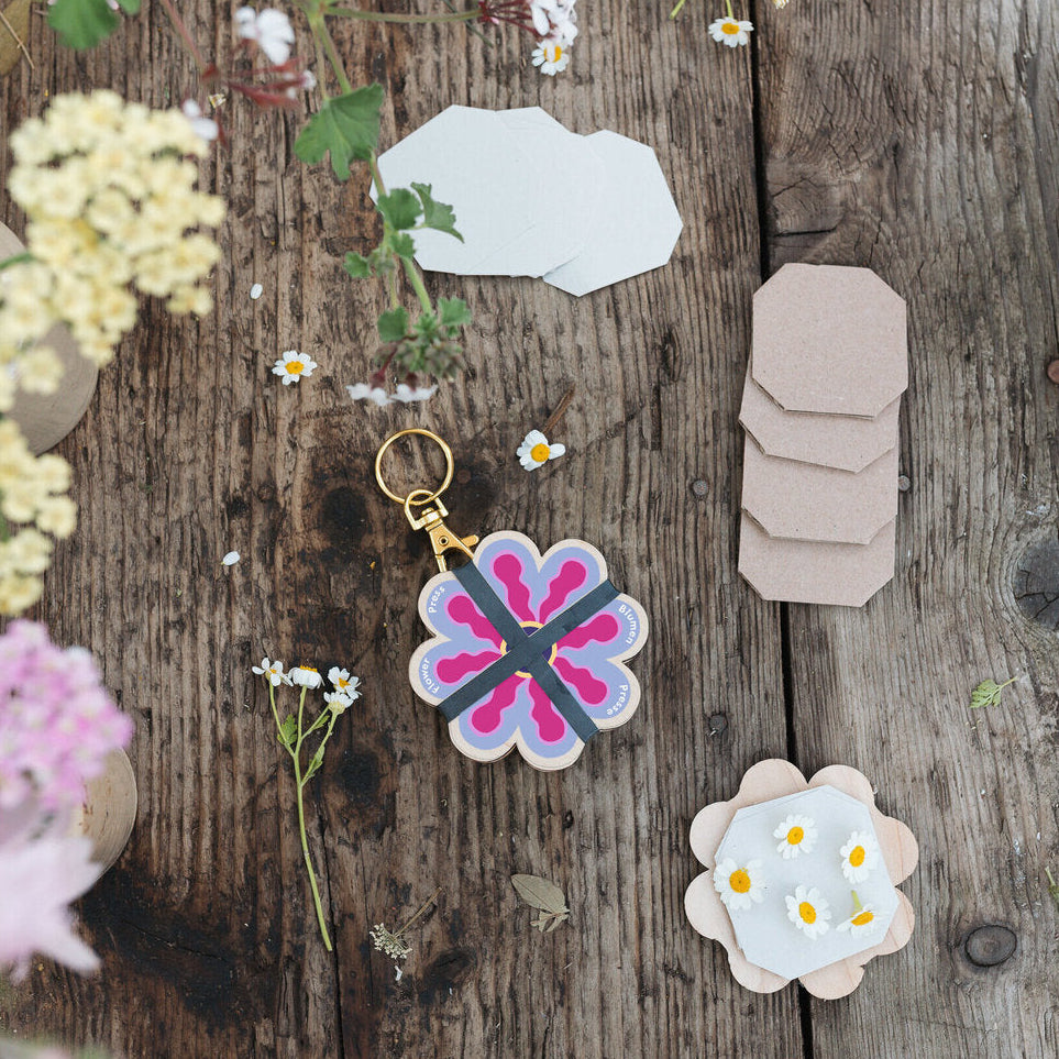 Assorted Pink & Blue Keyring Flower Press - WKPPB - Uneeka