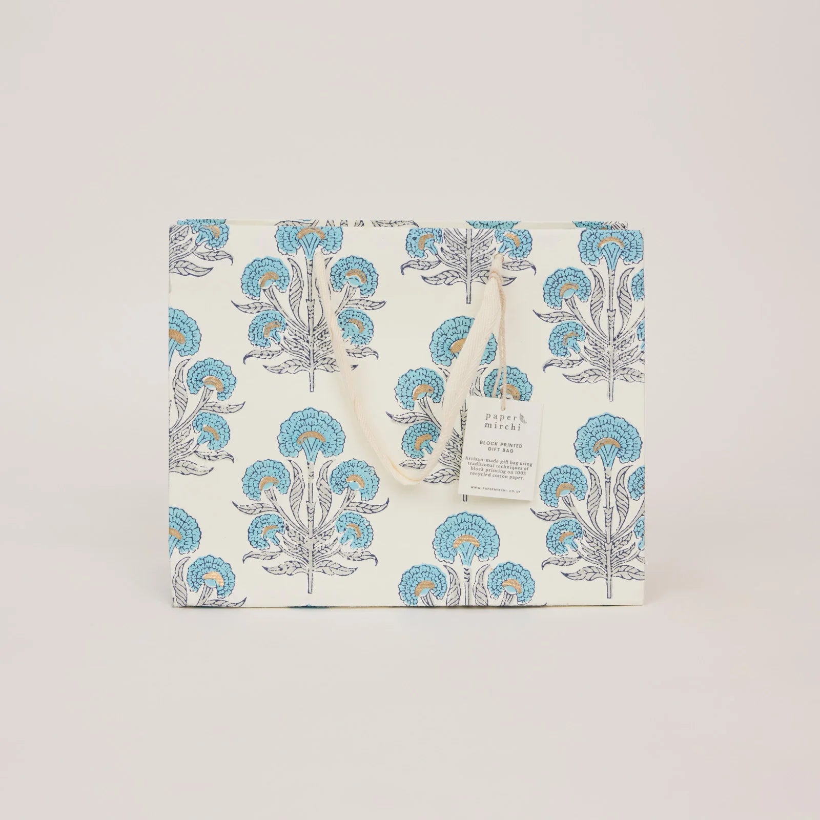Blue Block Print Medium Gift Bag - Aurora - Uneeka