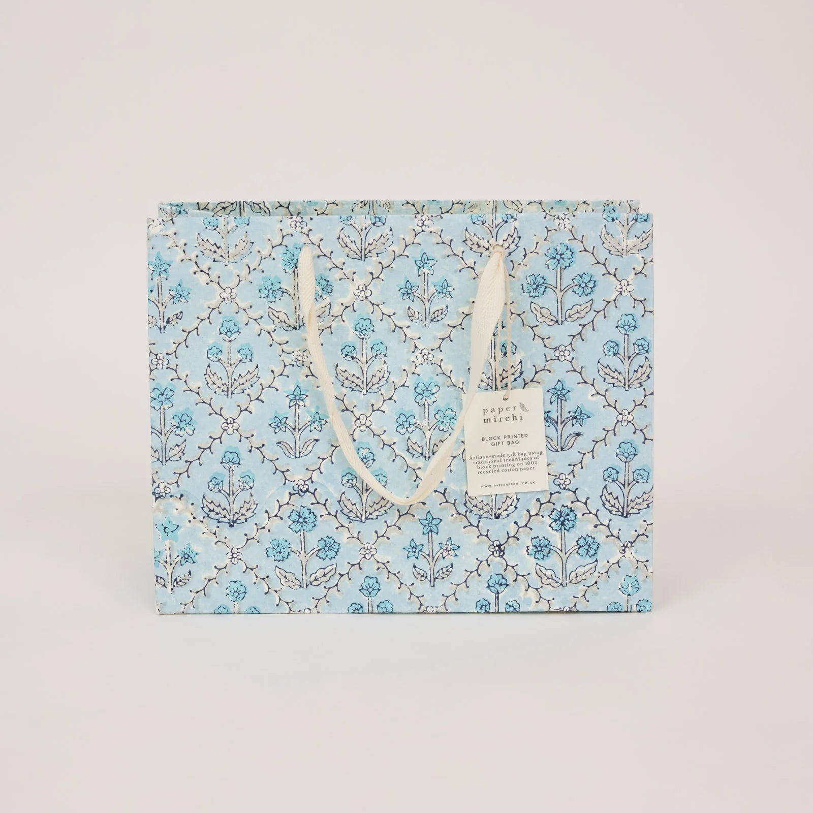 Blue Block Print Medium Gift Bag - Lattice - Uneeka
