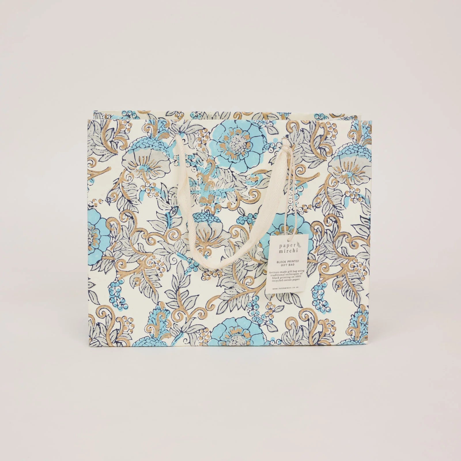 Blue Block Print Medium Gift Bag - Rose - Uneeka