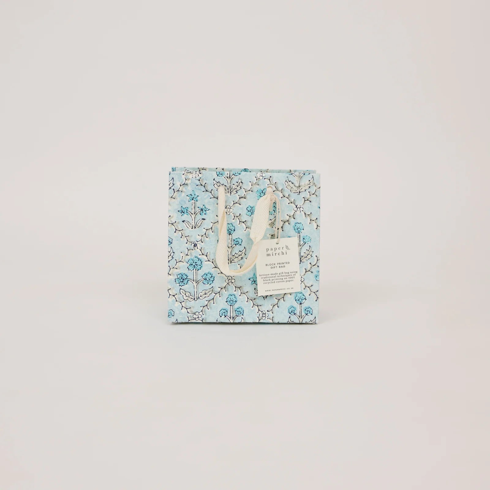 Blue Block Print Small Gift Bag - Lattice - Uneeka