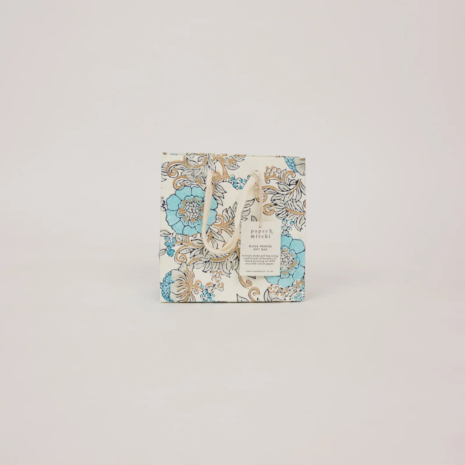Blue Block Print Small Gift Bag - Rose - Uneeka