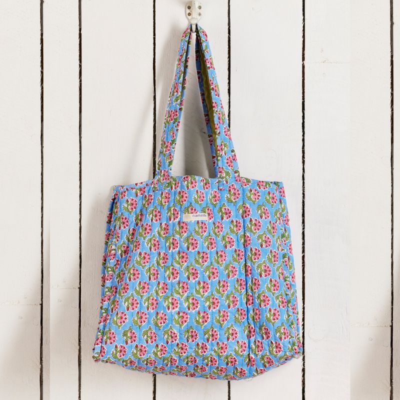Blue Blockprint Quilted Shopping Tote Bag - TOB23 - Uneeka