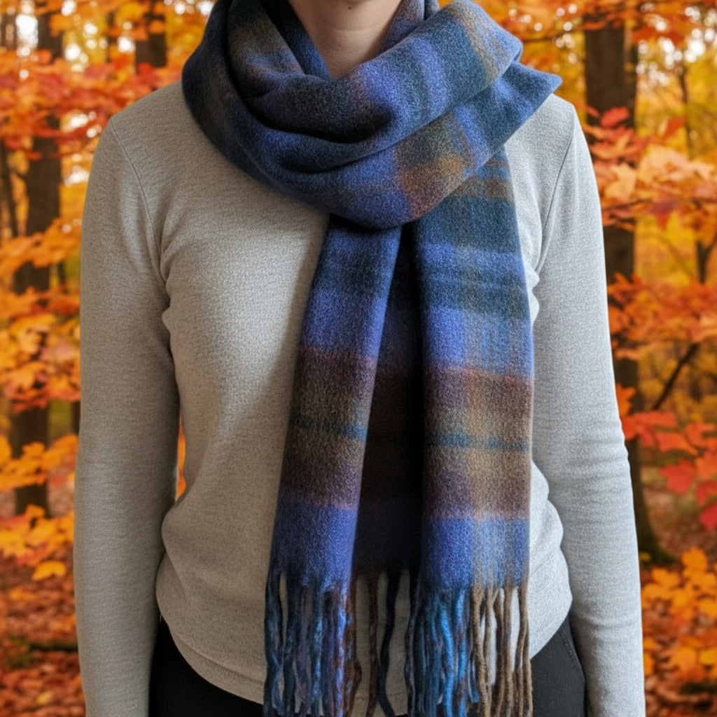 Blue & Brown Tartan Winter Scarf - Uneeka Lifestyle 