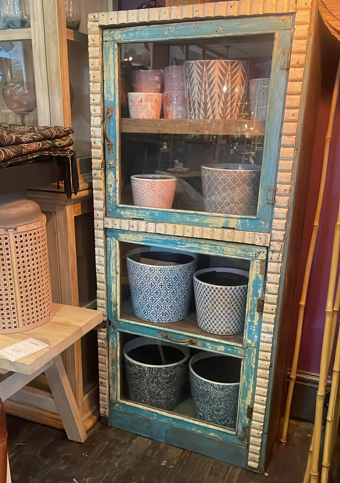 Blue & Cream Reclaimed Wood Indian Cabinet - Uneeka