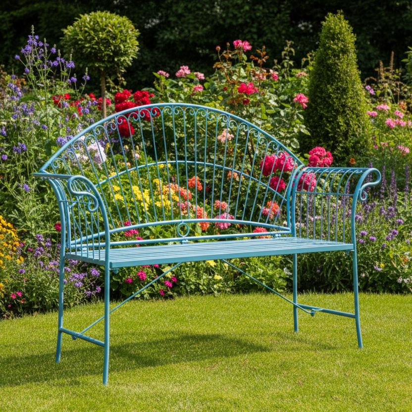 Blue Curved Back Outdoor Bench - 11974 - Uneeka