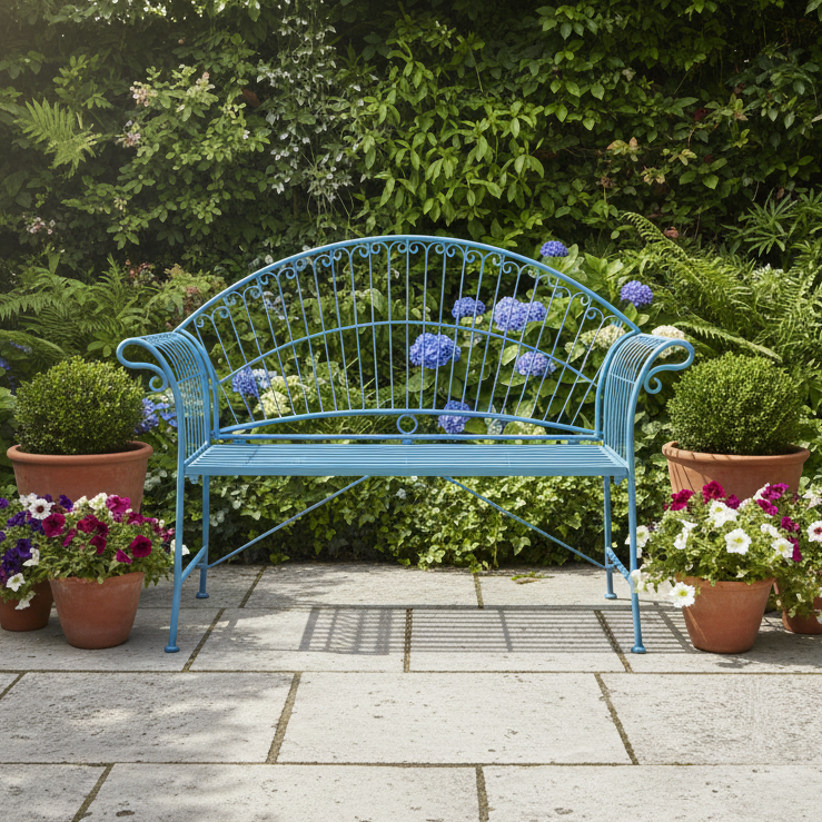 Blue Curved Back Outdoor Bench - 11974 - Uneeka