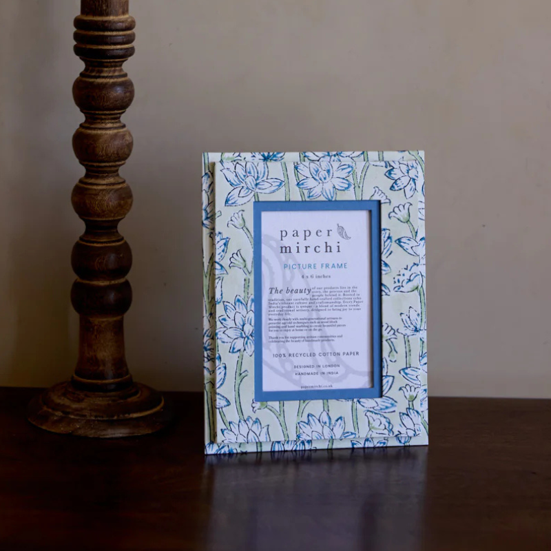 Blue Lotus Block Print Photo Frame - PICBP04 - Uneeka