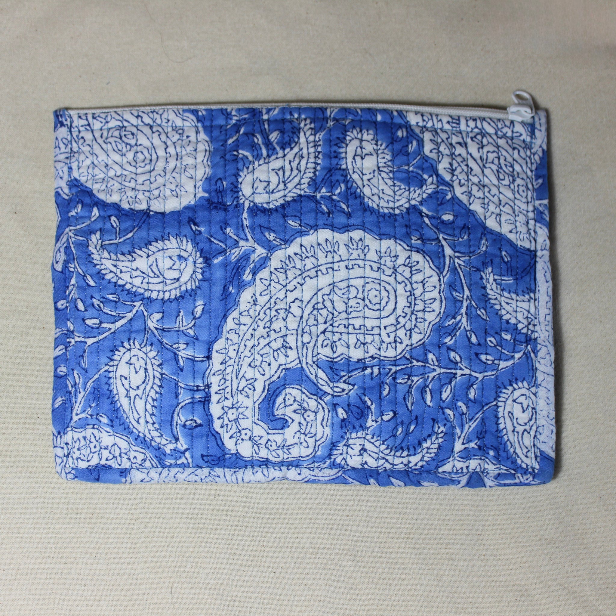 Blue Paisley Block Print Pouch Bag Uneeka