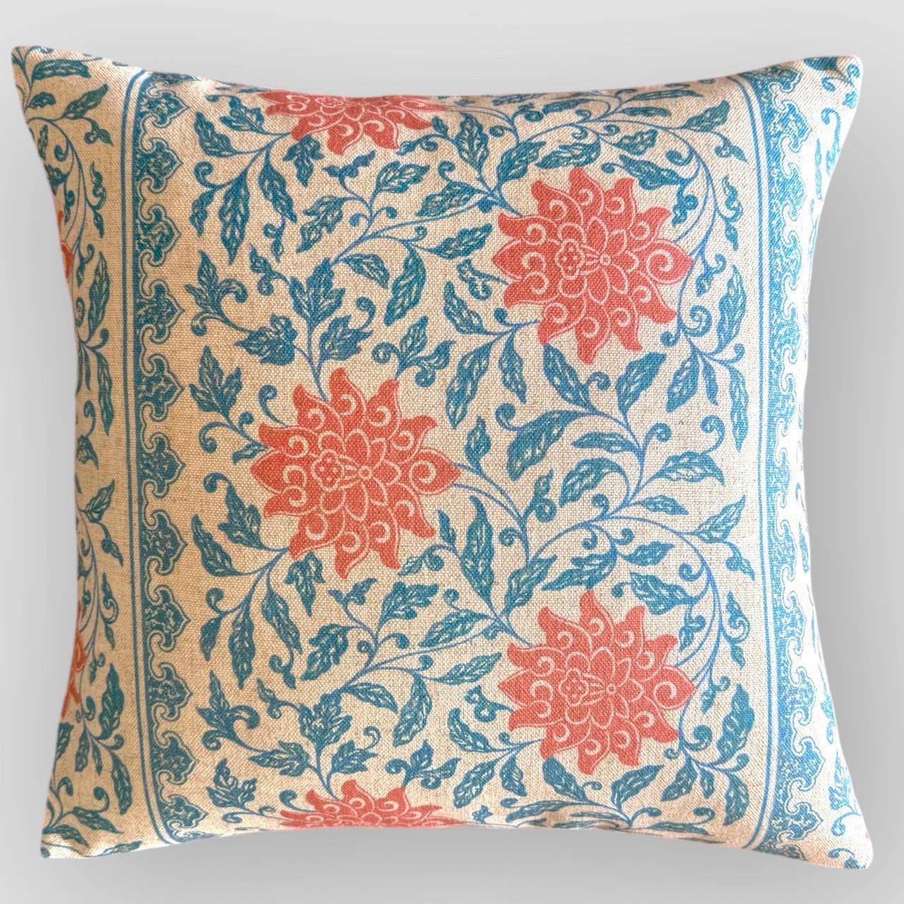 Blue & Red Oriental Floral Print Cushion - Vermini cushion - Uneeka