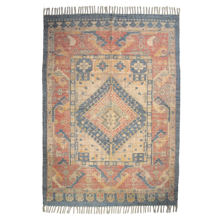 Blue & Rose Cotton Chenille Pattern Rug - 3229 - Uneeka