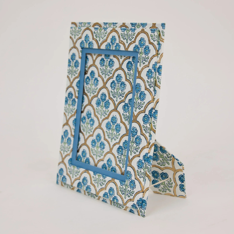 Blue Trellis Block Print Photo Frame - PICBP03 - Uneeka