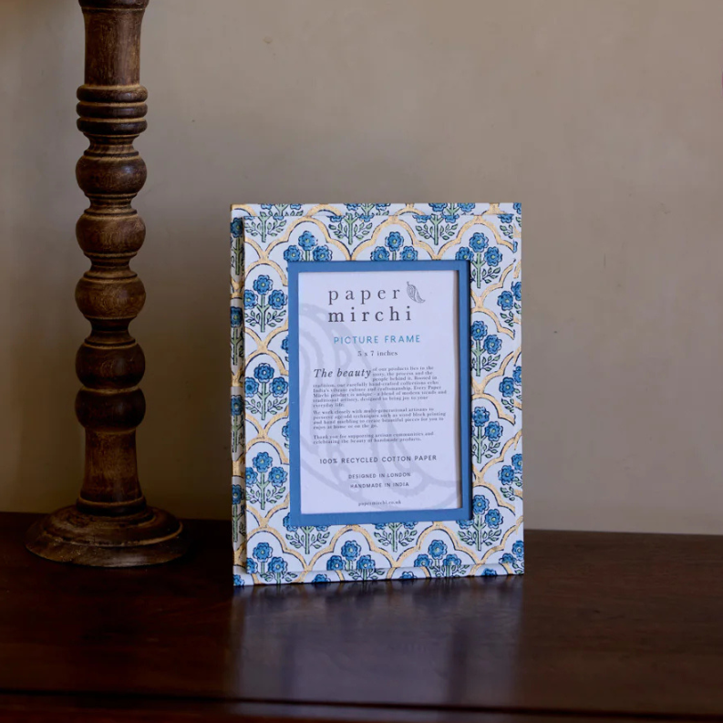Blue Trellis Block Print Photo Frame - PICBP03 - Uneeka