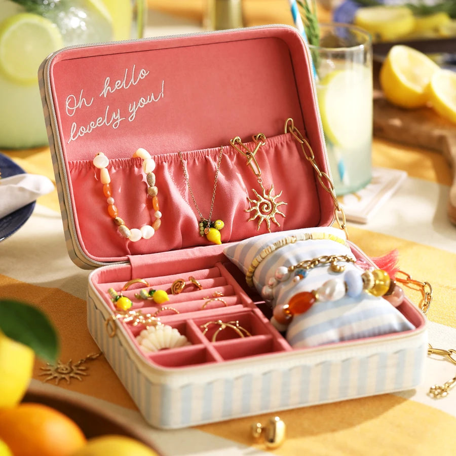 Blue & White Striped Jewellery Travel Case - 82832 - Uneeka