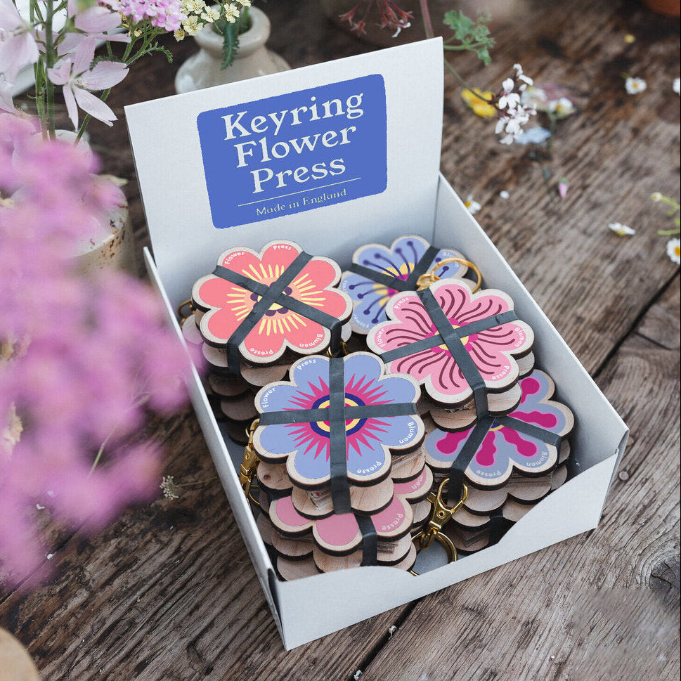 Assorted Pink & Blue Keyring Flower Press - WKPPB - Uneeka