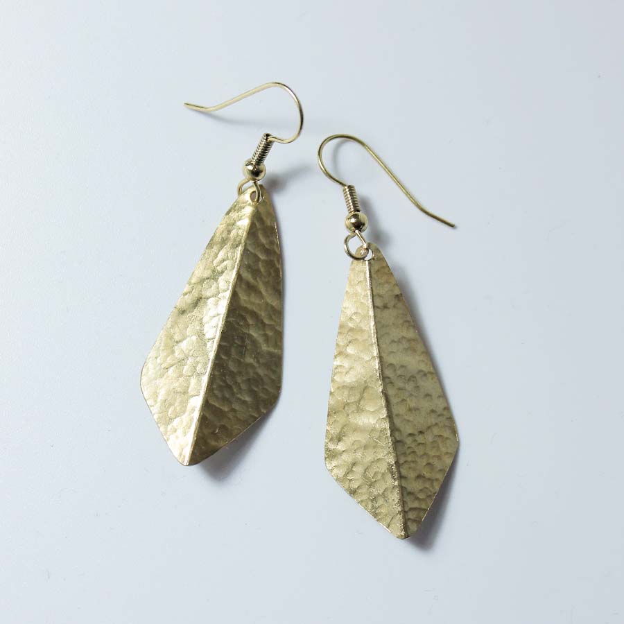 Brass 3D Triangle Earrings - Small