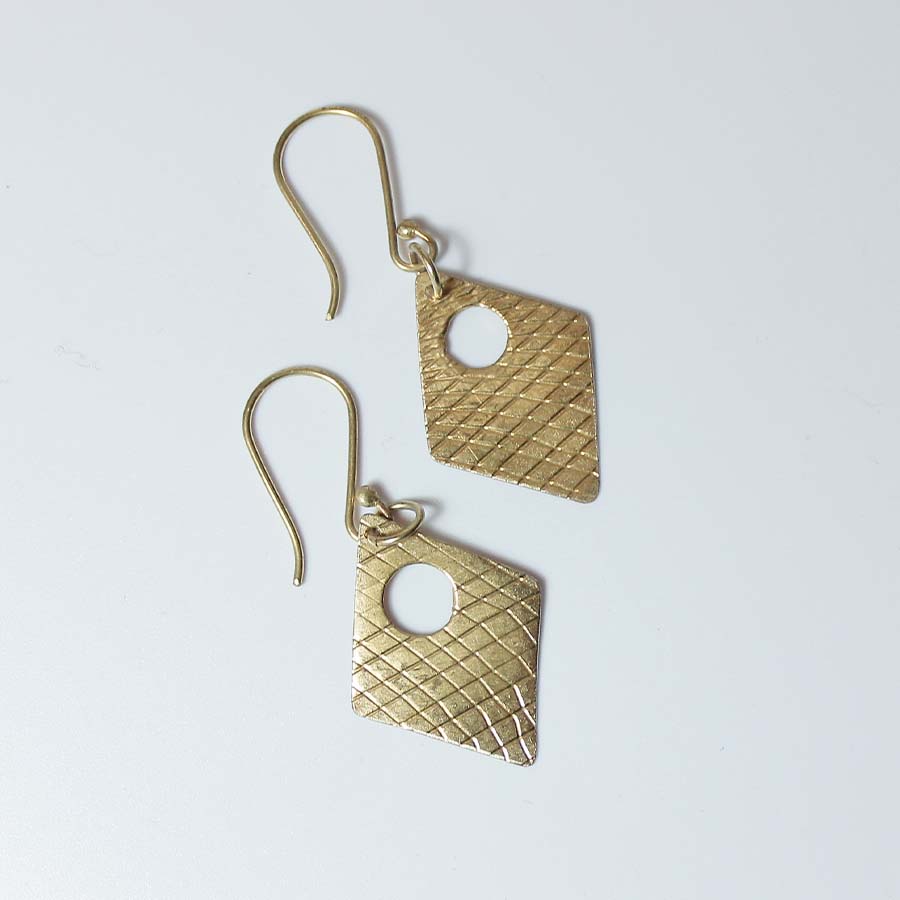 Brass Diamond with Scratch Pattern Earrings