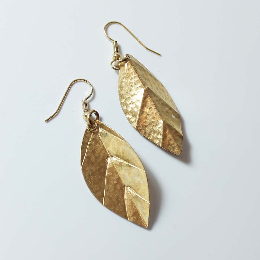 Brass Medium Veined Leaf Earrings