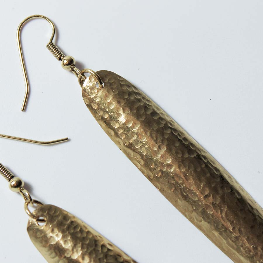 Brass Slim Leaf Earrings