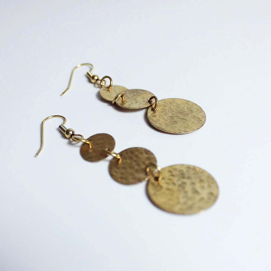 Brass Three Coin Small Earrings