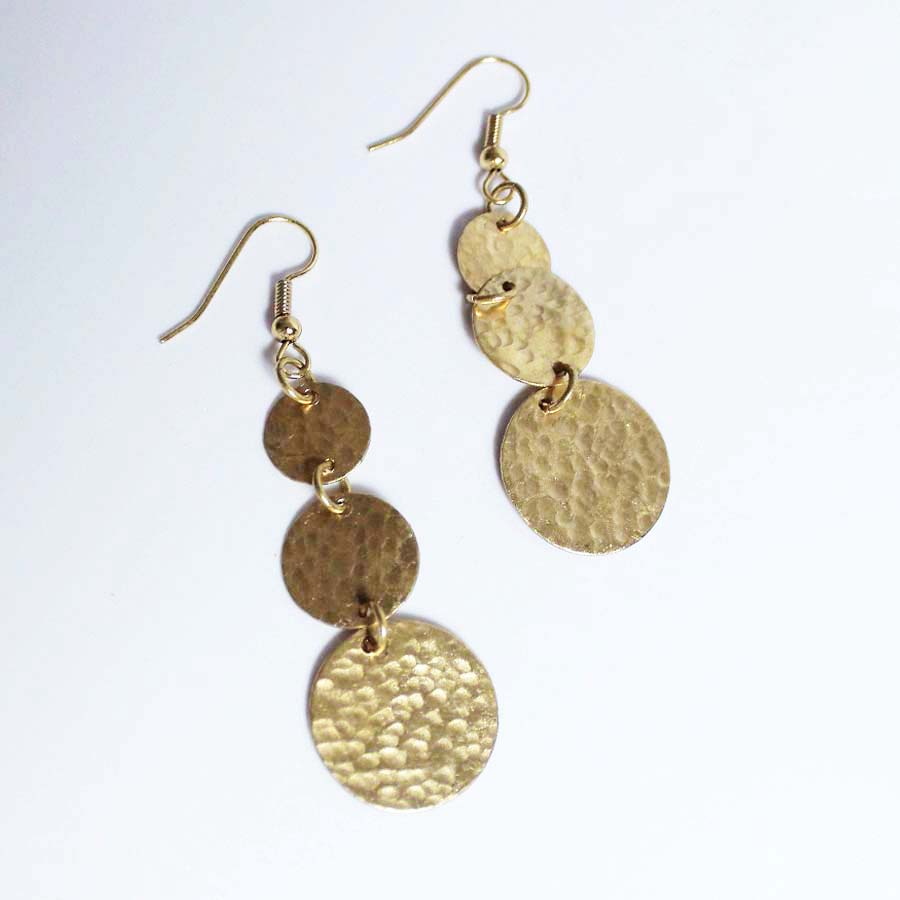 Brass Three Coin Small Earrings