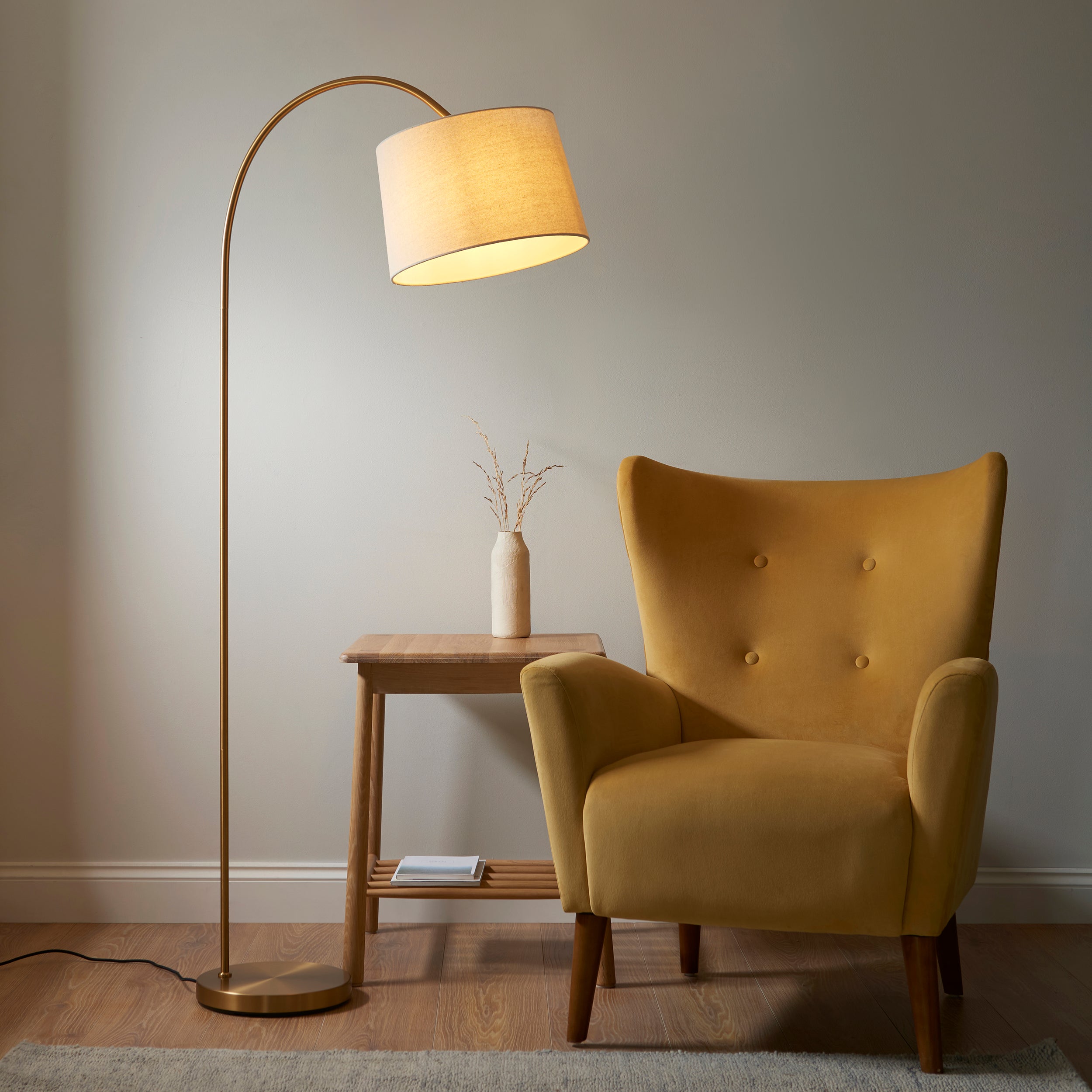 Brass Arched Floor Lamp with Natural Shade - 110645 - Uneeka Lighting