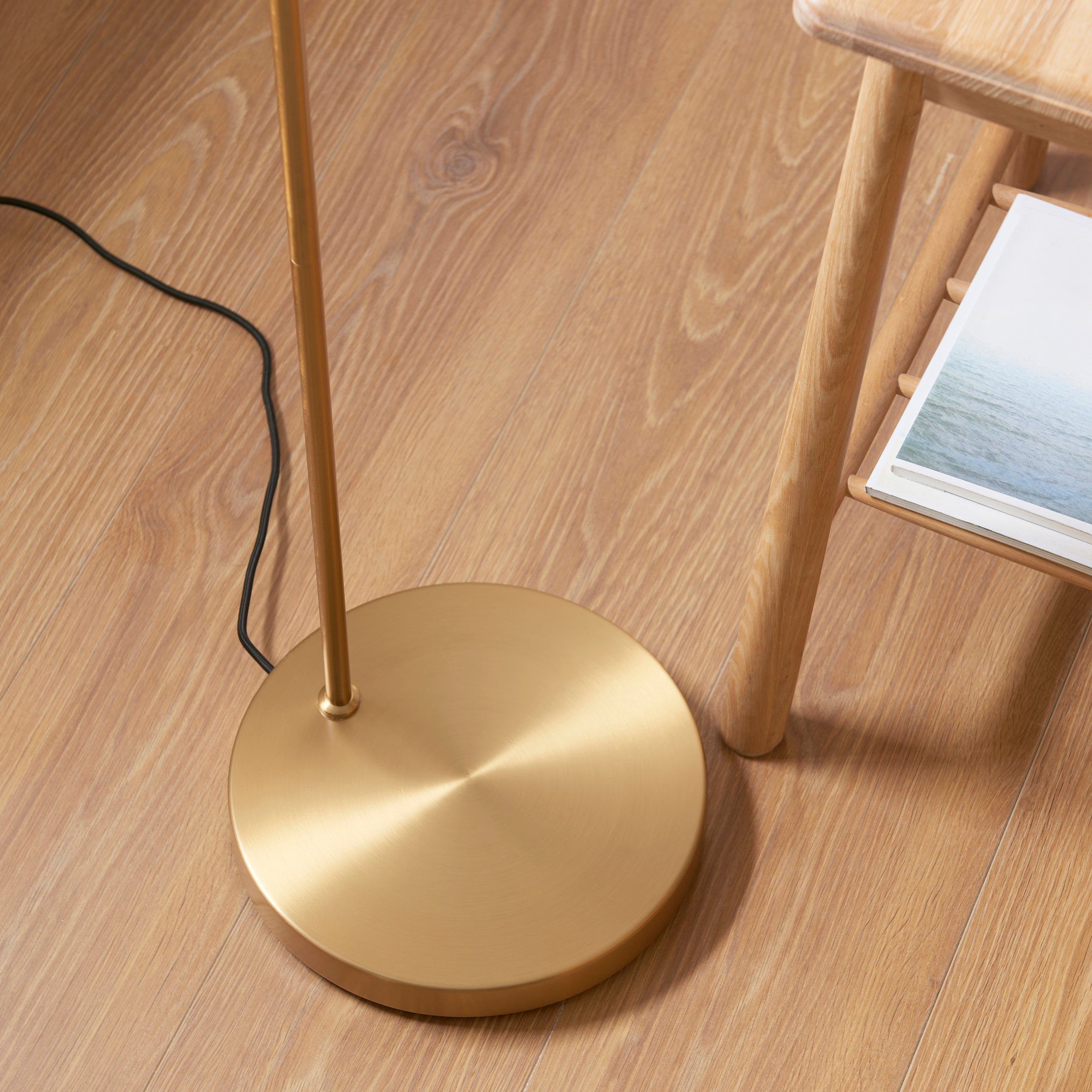 Brass Arched Floor Lamp with Natural Shade - Uneeka Lighting - 110645